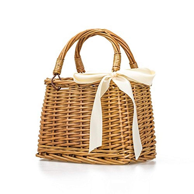 DOKOT Natural Handwoven Wicker Handbag, Rectangular Basket Purse, Women Straw Tote (Rectangular Khaki) 10.2" x 6.7" x6.3" - Image 1